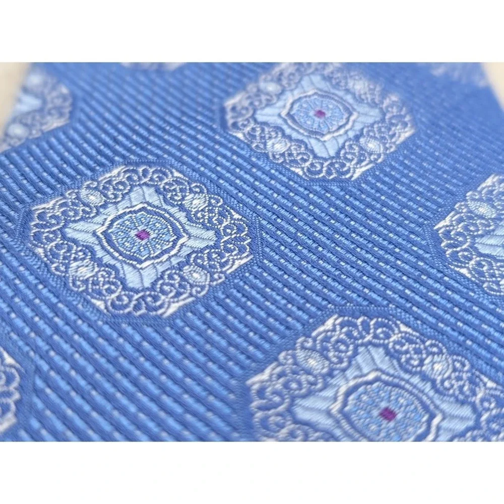John Nordstrom Mens Tie Blue Silk Geometric Medallion Made in Italy